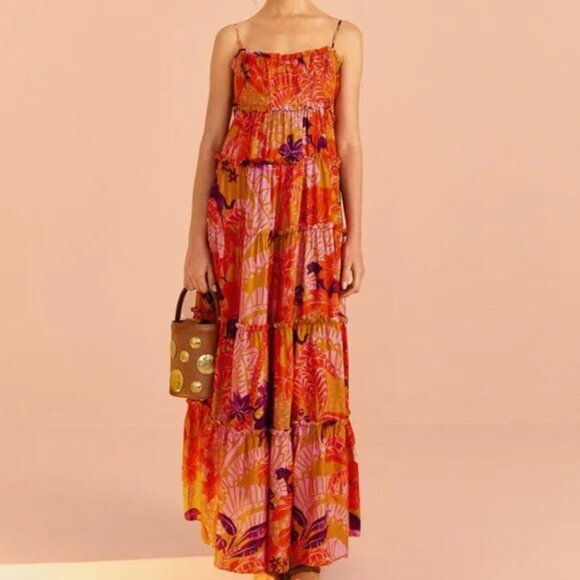 NWT Farm Rio Beige Jungle Panther Lenzing™ Ecovero™ Viscose Maxi Dress, Size XL - Picture 3 of 12